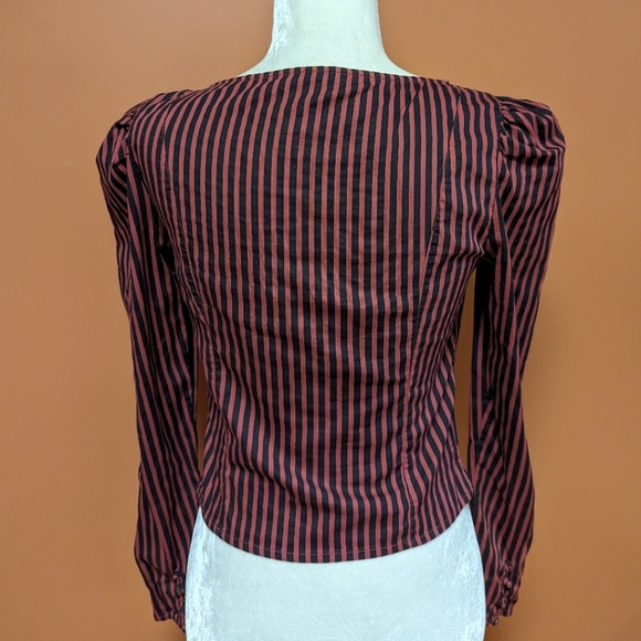 Free People Top Red Black Vintage Stripe Caroline Puff Sleeve Top Size XS - Picture 10 of 15